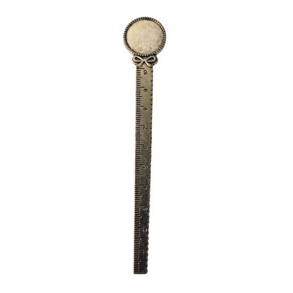 Metal Bookmark For DIY Crafts W/ Ruler & Round Blank For .75" Glass Dome Cabocho - Picture 1 of 6